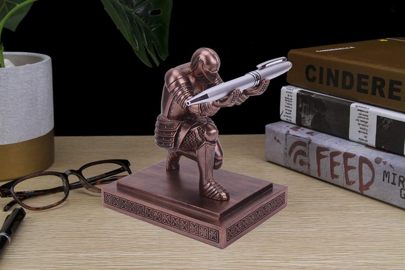 Amoysanli Knight Pen Holder Desk Organizers and Accessories Desk Decor Resin Pen Holder as Gift with a Cool Pen for Office and Home (Red) - Image 4